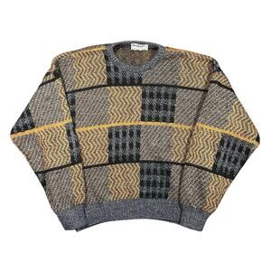 Vintage 90s Pattern Sweater Crewneck Acrylic Made In Italy Santana Mens Medium